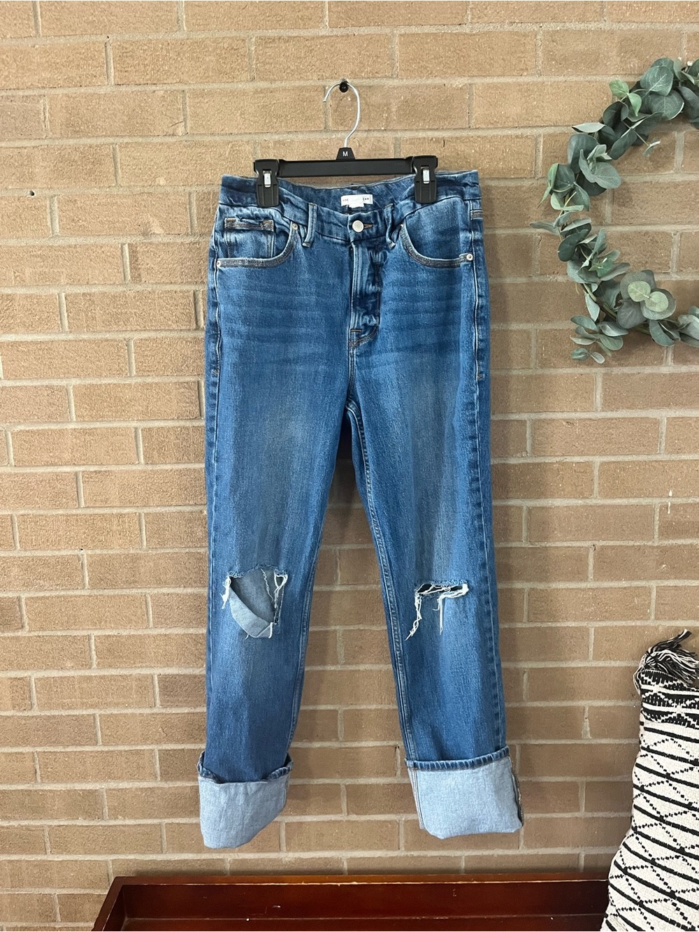 Good American Medium Blue Distressed Boyfriend Jeans